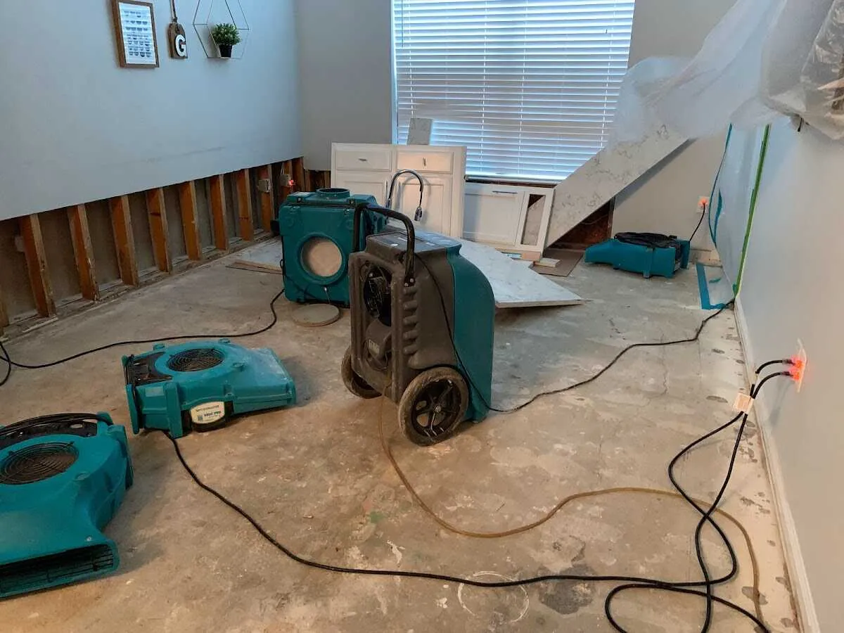 Dehumidifier in flood-cut room for Water Damage Restoration in Papillion